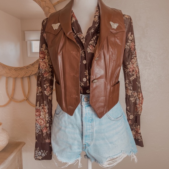 Vintage Jackets & Blazers - Vintage 100% Leather Western Butterfly Rodeo Y2K Vest